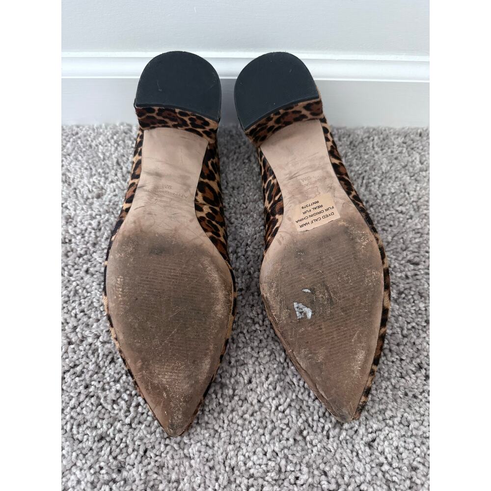 ANN TAYLOR brown black cheetah print calf hair pointed block heel pumps shoes - Picture 6 of 9